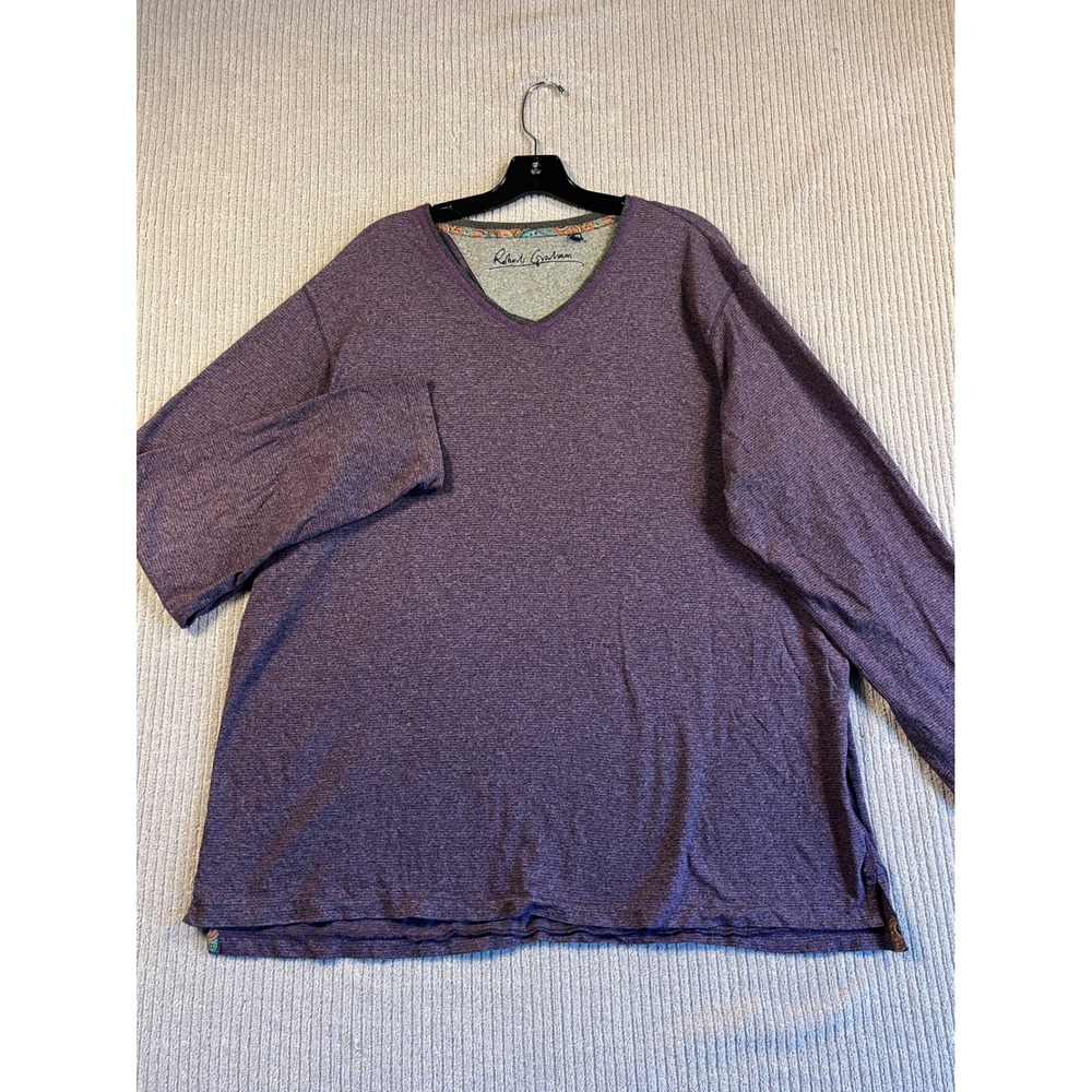 Robert Graham T-Shirt Mens 2XL V-Neck Space Dye Purple Long Sleeve Pullover